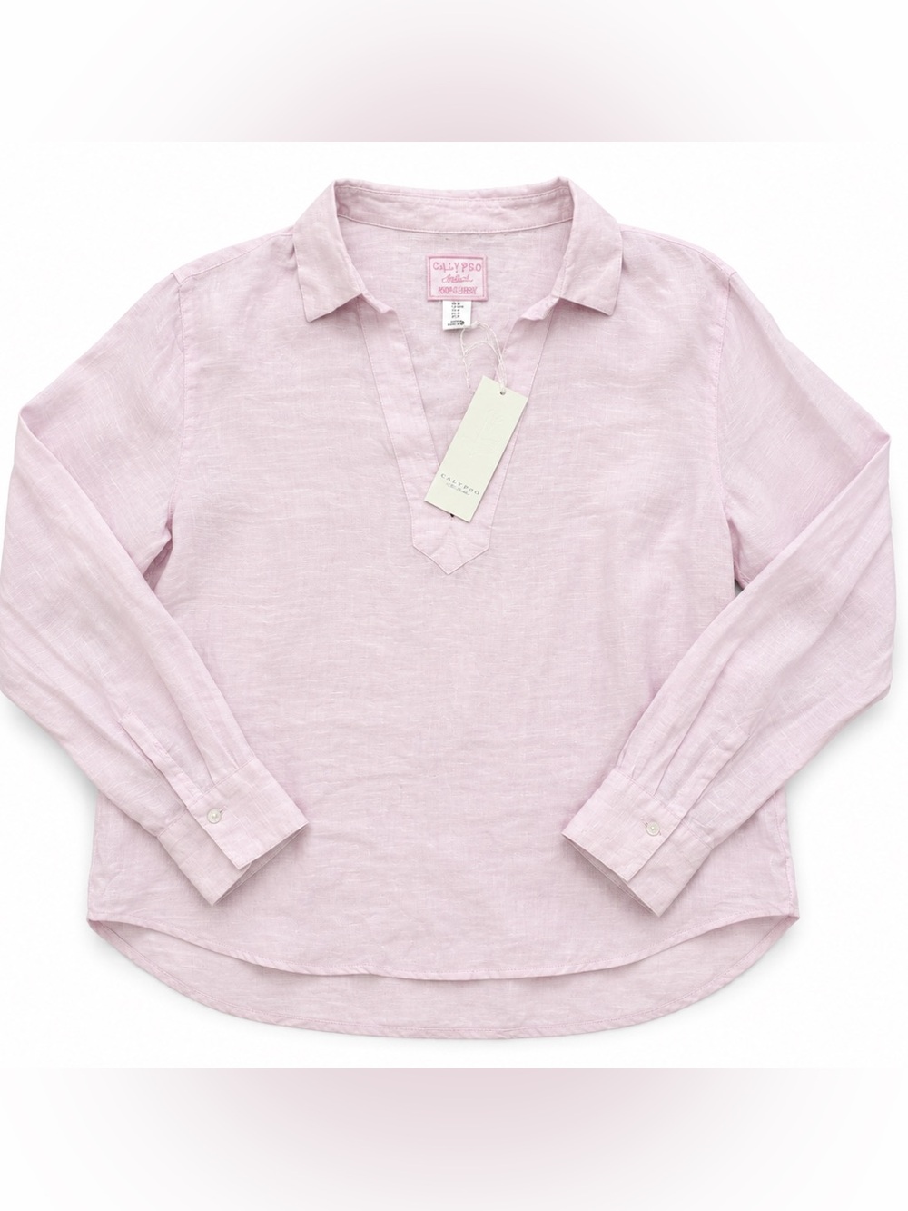 NWT Calypso St. Barth 100% Linen Popover Blouse - Light Pink